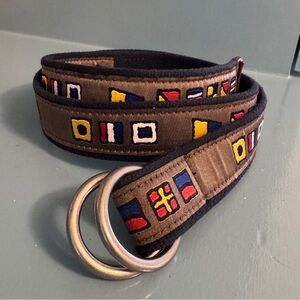 Blue and Brown Nautical Flag Belt with Silver D Rings The Belted Cow SIZE LARGE
